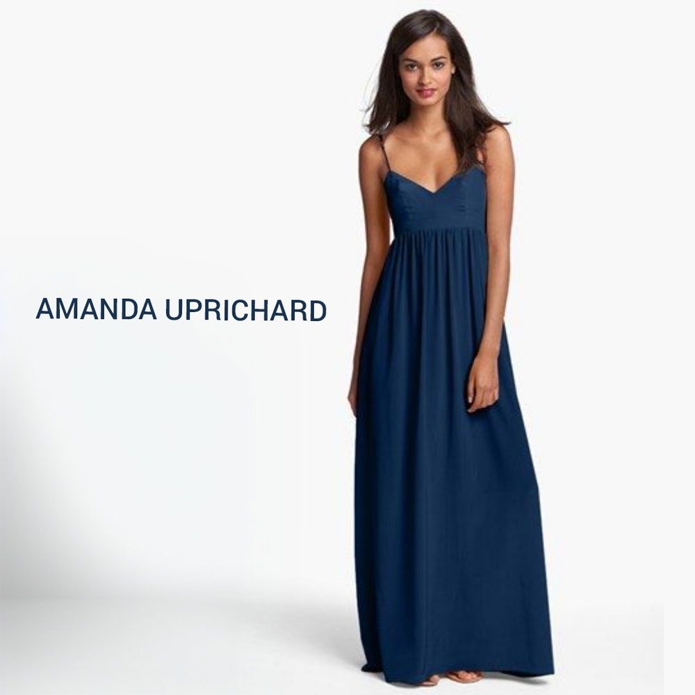 Amanda Uprichard Silk Satin Maxi Dress in Deep Blue